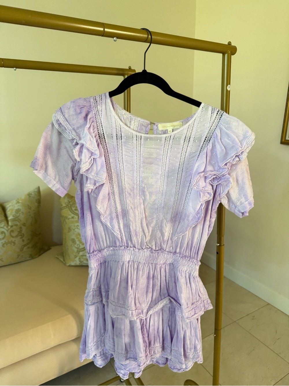 LoveShackFancy lavender lace pintuck top